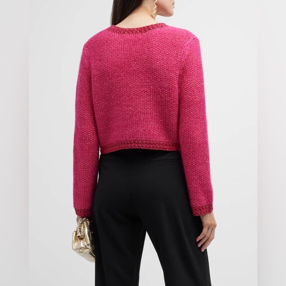 NWT $595 Alice + Olivia Noella Sequin Boucle Cropped Cardigan - Picture 7 of 10